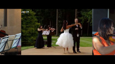 Kenzo strijkduo speelt licht klassieke achtergrondmuziek