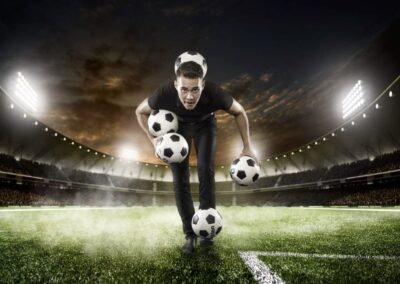 Jongleur, jongleren met voetballen